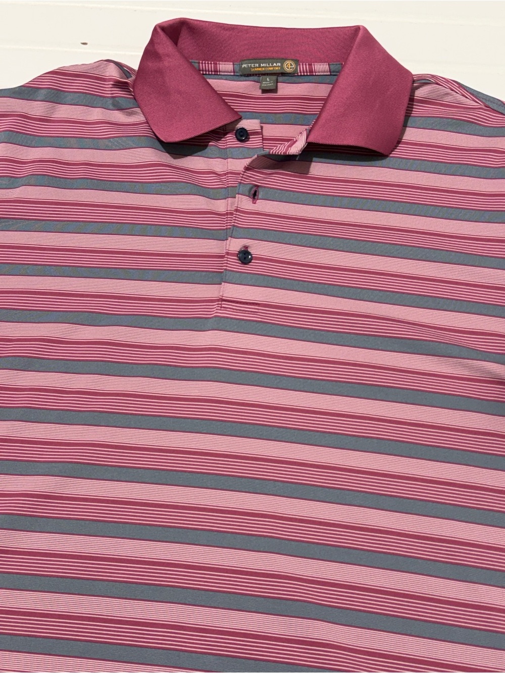 Peter Millar Pink and Gray Striped Polo